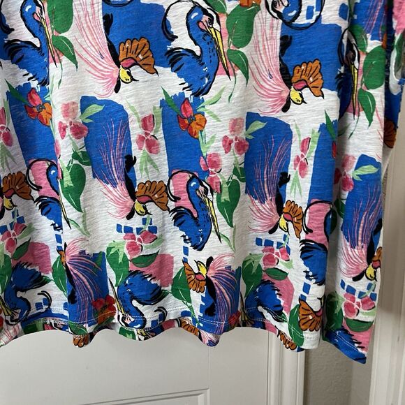 C&C California Blue Bird Floral Faux Button Short Sleeve Linen Blend Top Size XL - Picture 7 of 8